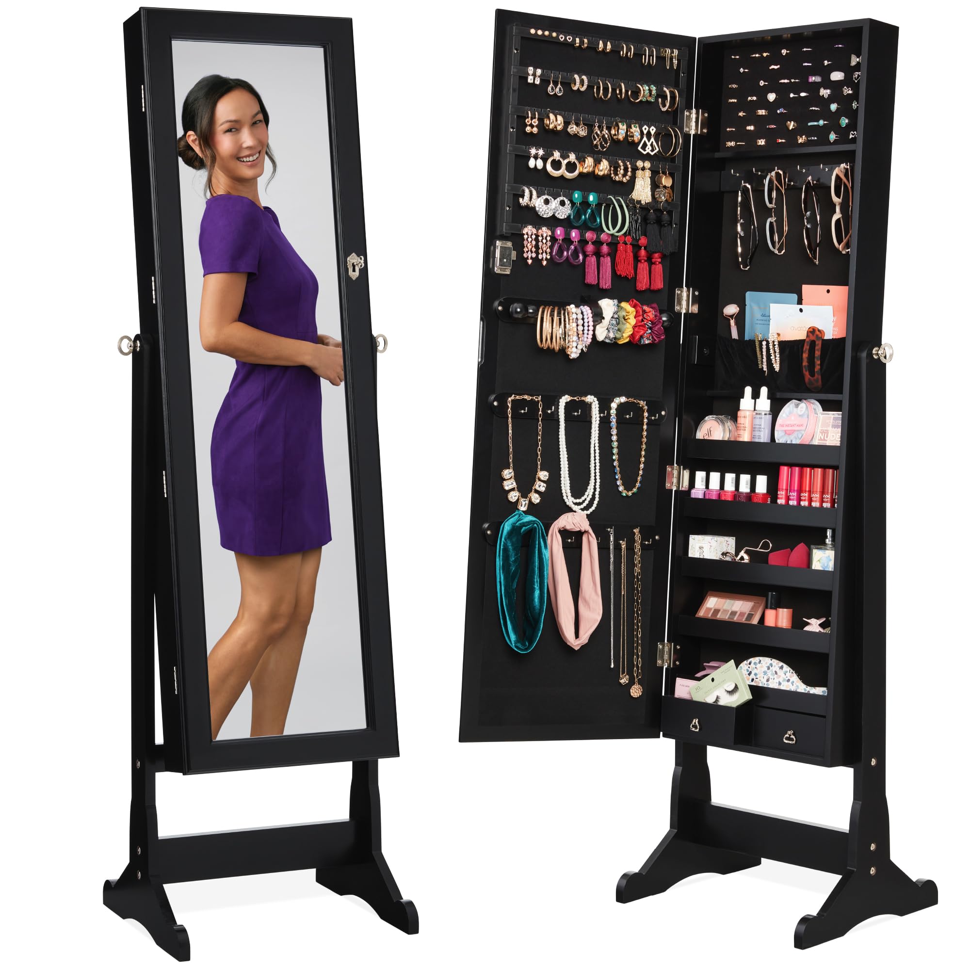Full Length Mirror Jewelry Armoire - Freestanding Jewelry Armoire Cabinet, Full Length