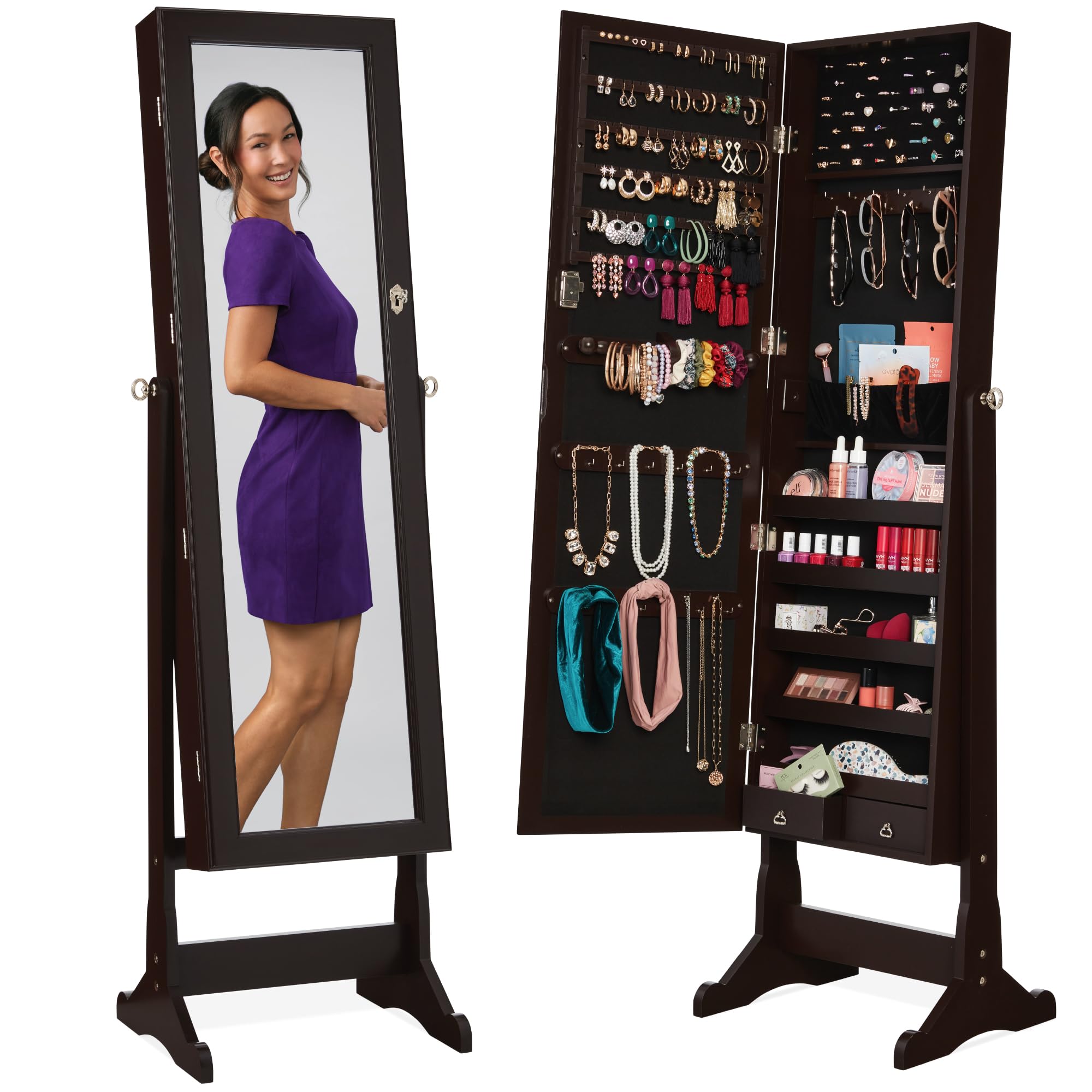 Full Length Mirror Jewelry Armoire - Freestanding Jewelry Armoire Cabinet, Full Length
