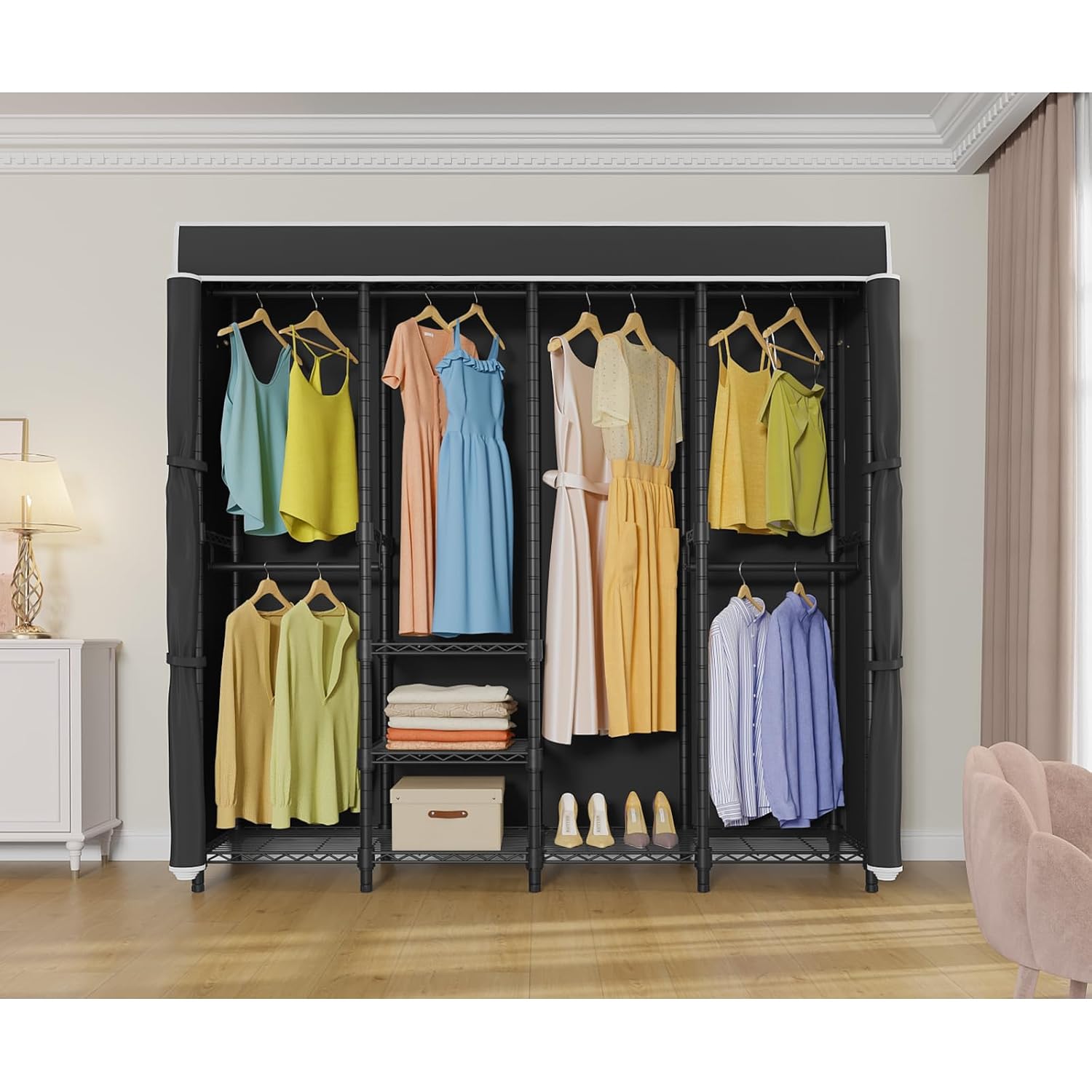 Medium Covered Clothes Rack Fr - Wardrobe Closet Portable Fabric Cover review and price