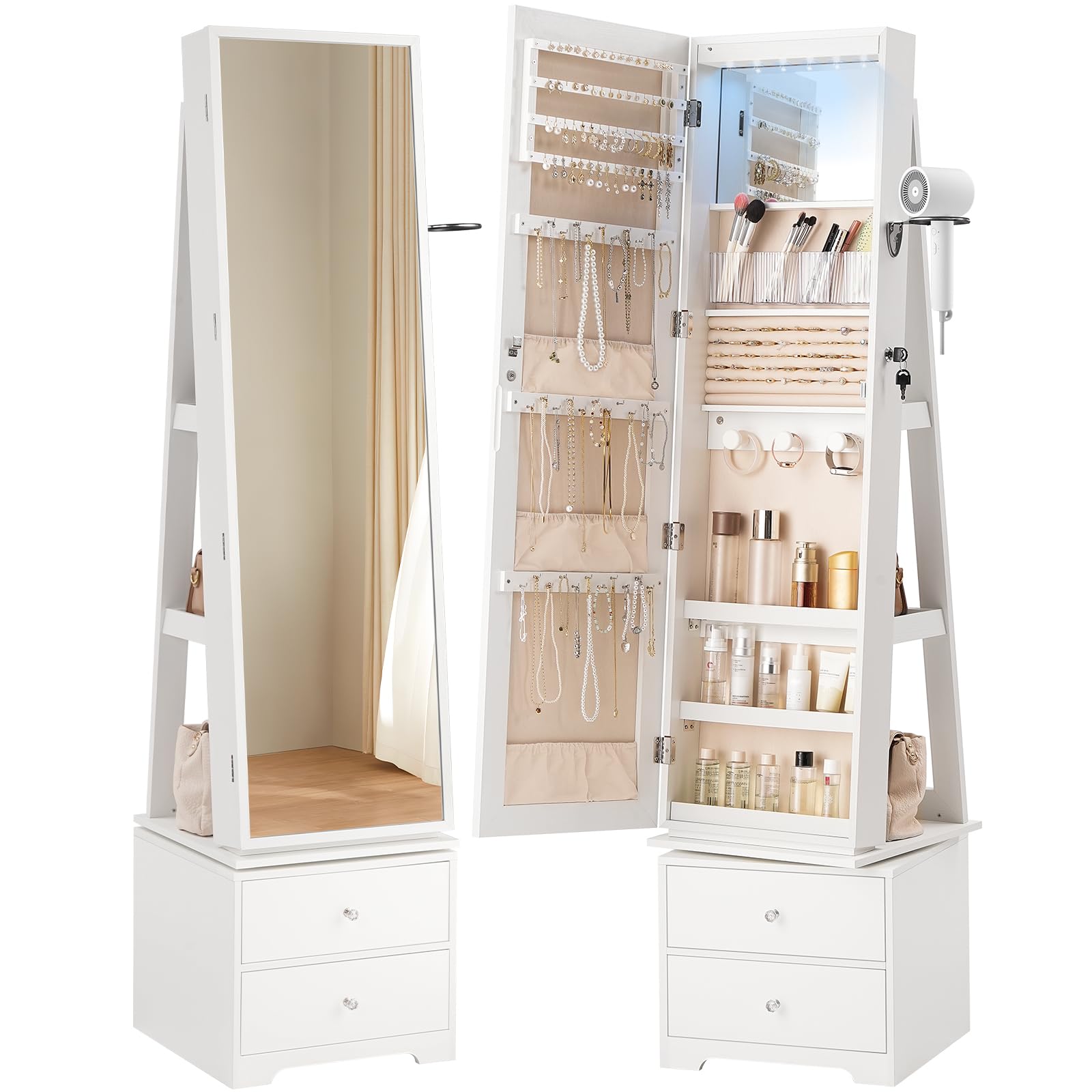 360° Swivel Jewelry Cabinet wi - Full Length Mirror Jewelry Armoire review and price