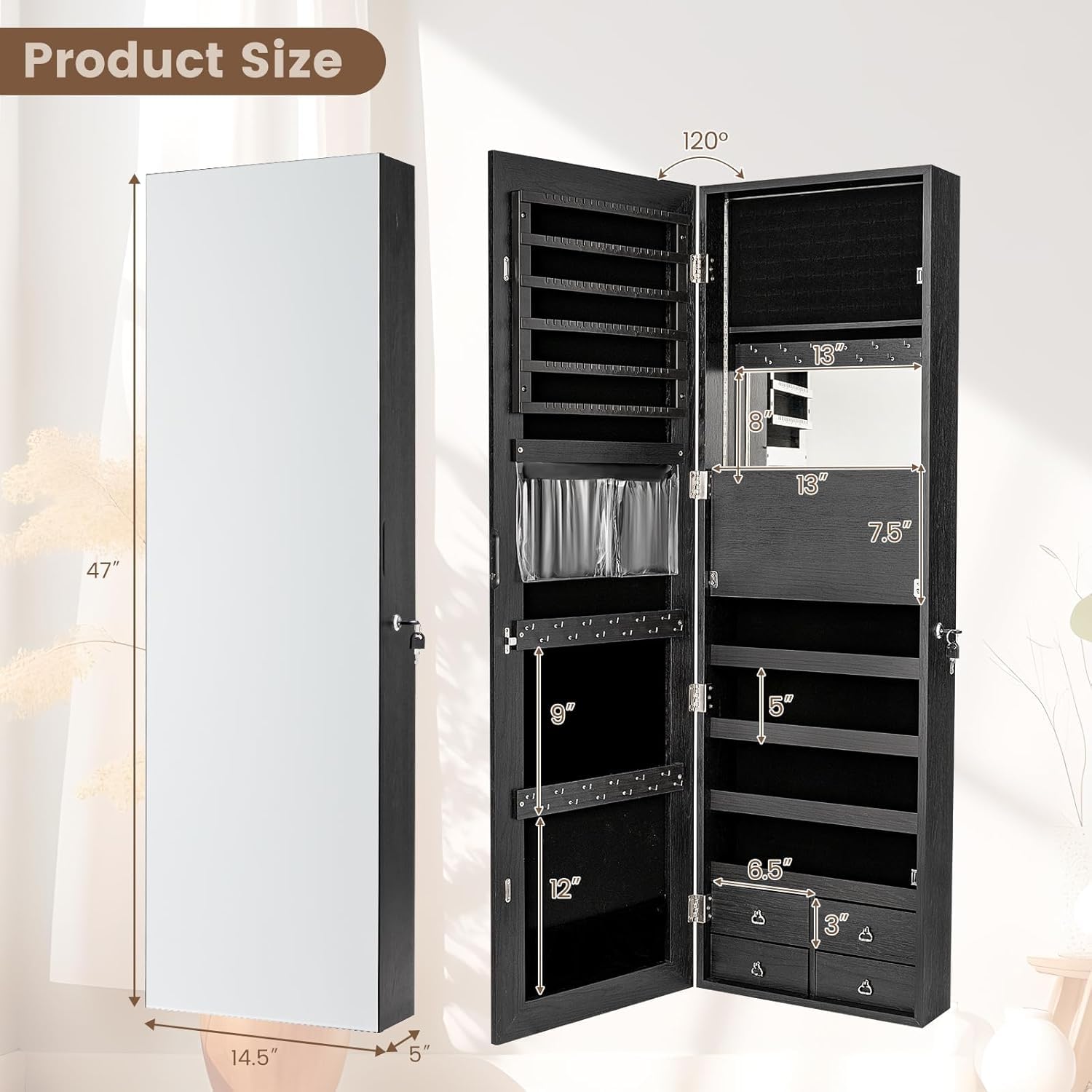 47” LED Jewelry Armoire, Door/ - Full Length Mirror Jewelry Armoire review and price