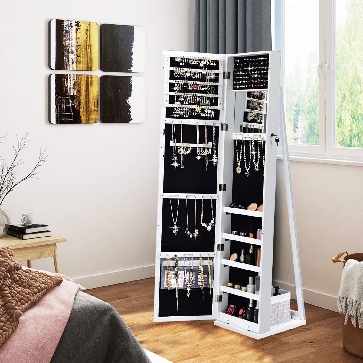 Standing Jewelry Armoire with  - Full Length Mirror Jewelry Armoire review and price